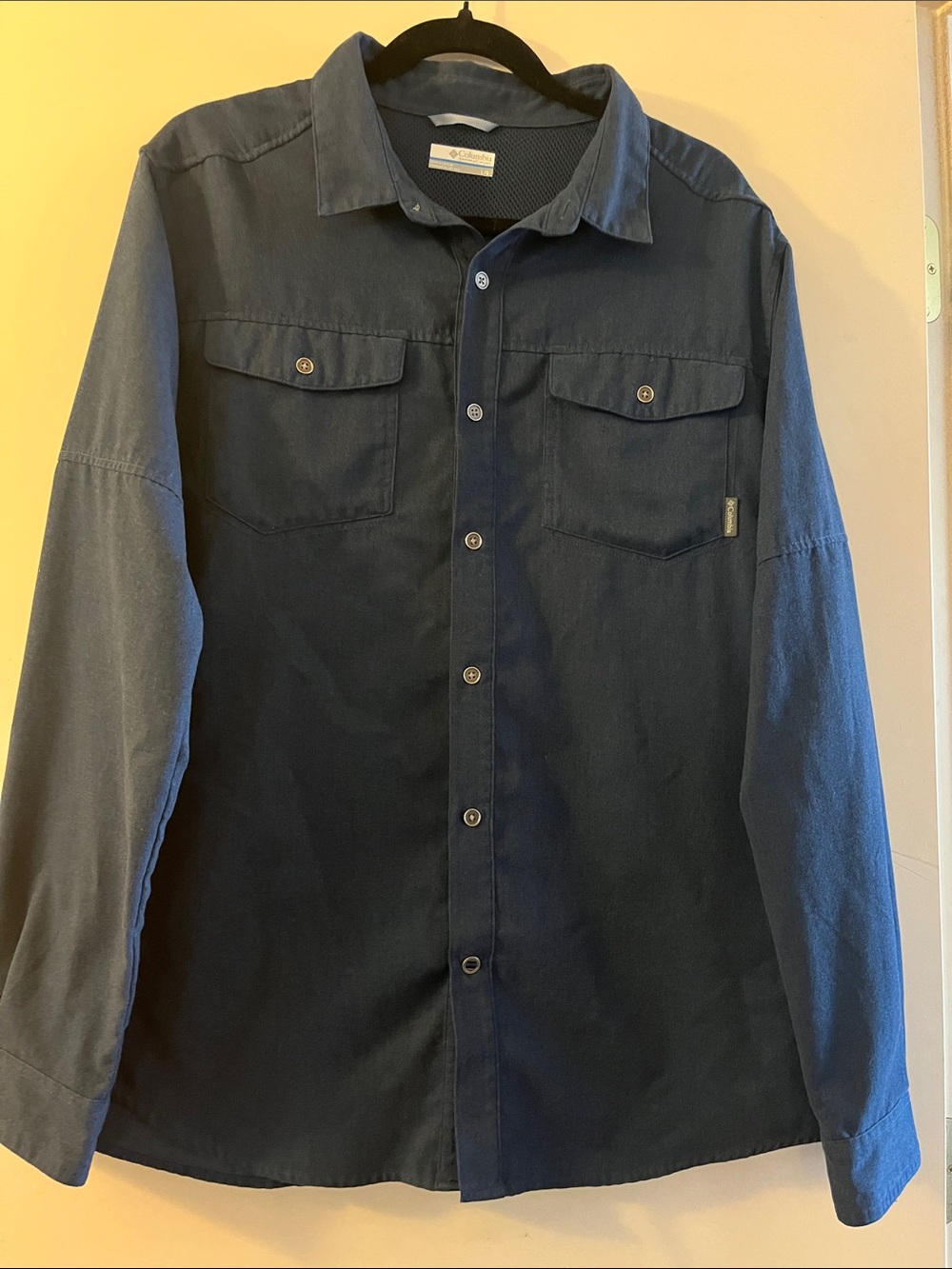 Columbia Men's Long Sleeve Button-Down Shirt - Navy Blue with Omni- Wick Fabric
